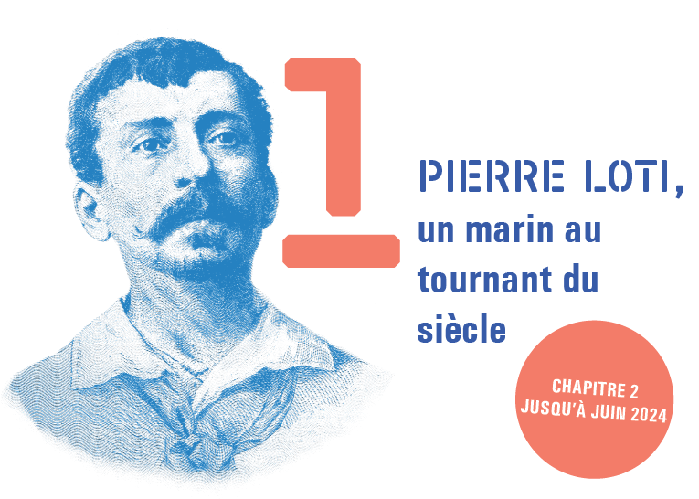 Visage de Pierre Loti avec le titre de l'exposition