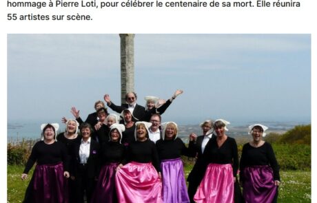 Capture d'écran d'un article de presse intitulé "Une comédie musicale en hommage à Pierre Loti se prépare sur la Presqu'île"