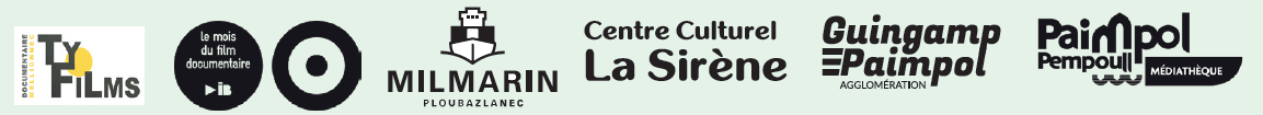 Les logos des partenaires : Ty Films, Le Mois du doc, Milmarin, la Sirène, l'Agglomération, la Médiathèque et la Ville de Paimpol.