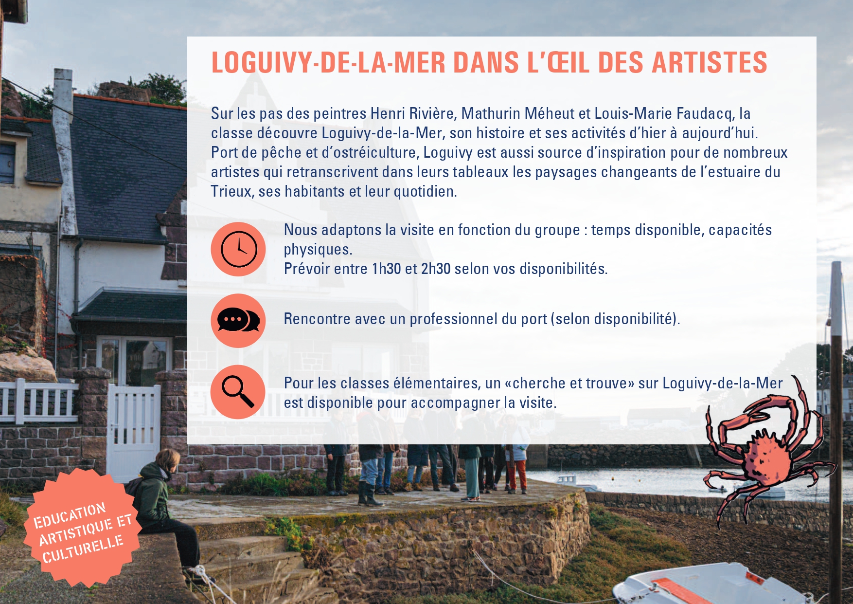 Balade patrimoine sur le port deLoguivy-de-la-Mer sur le thème des artistes comme Mathurin Méheut ou Henri Rivière.